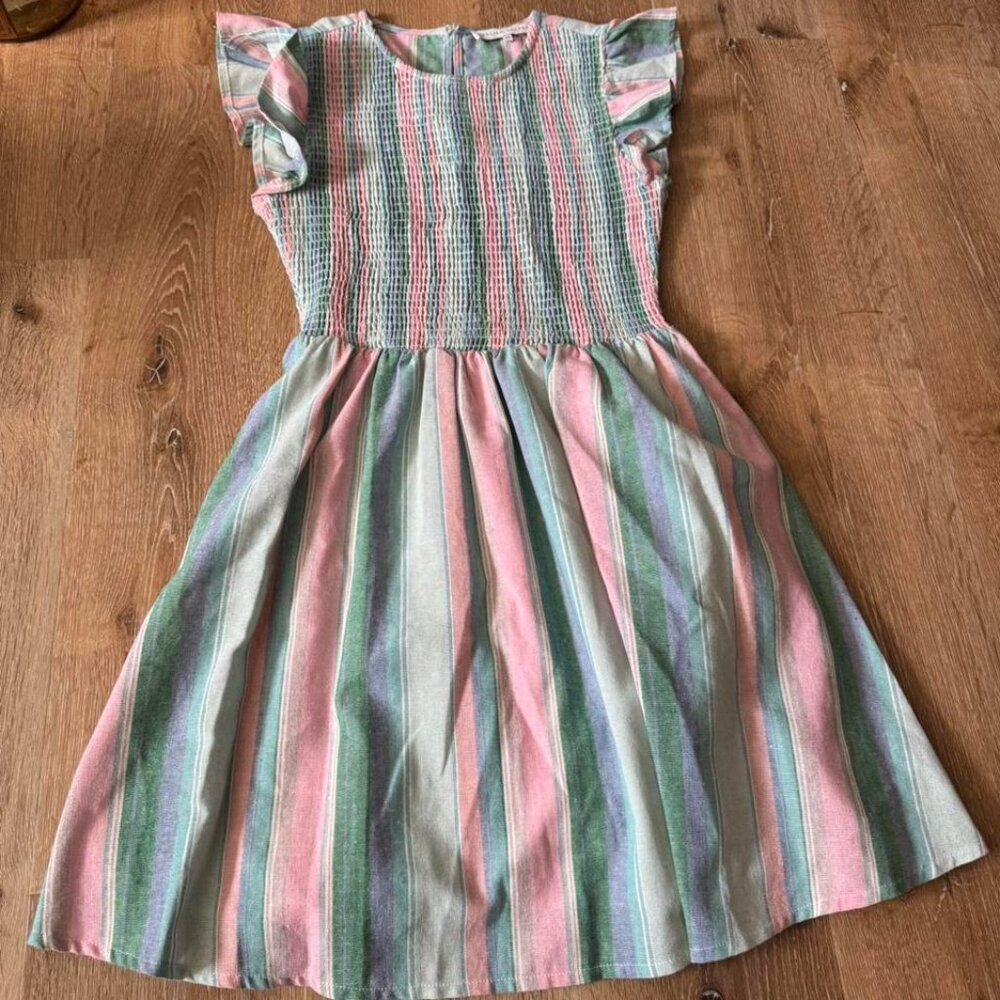 English Factory Smocked Colorful Striped Flutter Sleeve Mini Dress Size XS